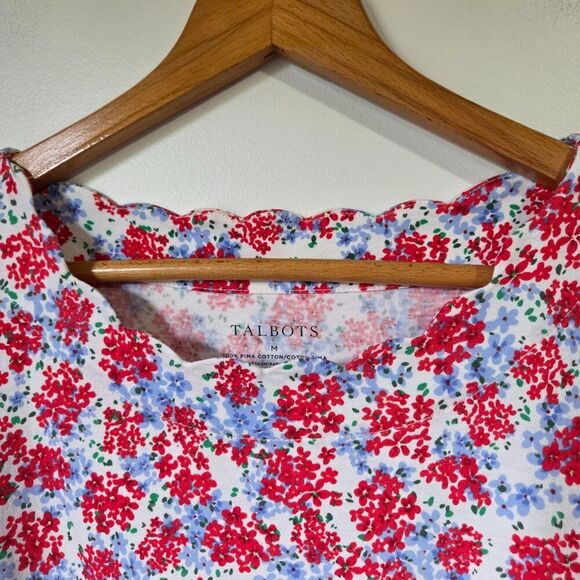 NWOT TALBOTS FLORAL SCALLOPED NECK SUPER SOFT PIMA COTTON TEE SIZE M - Picture 9 of 15